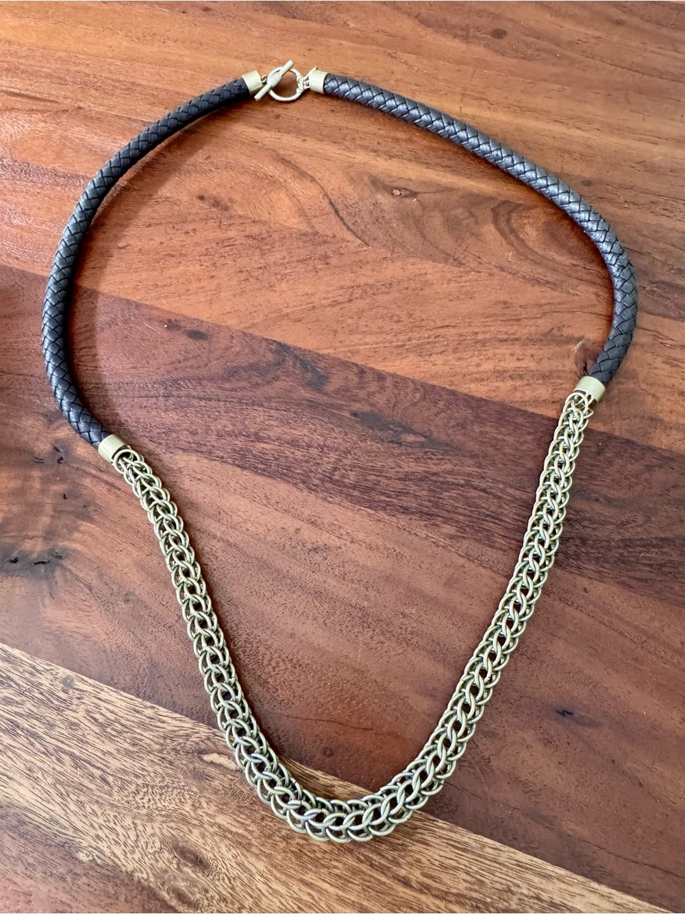Vintage Jones New York Necklace Thick Cord (leather?) & Chain Statement Goth